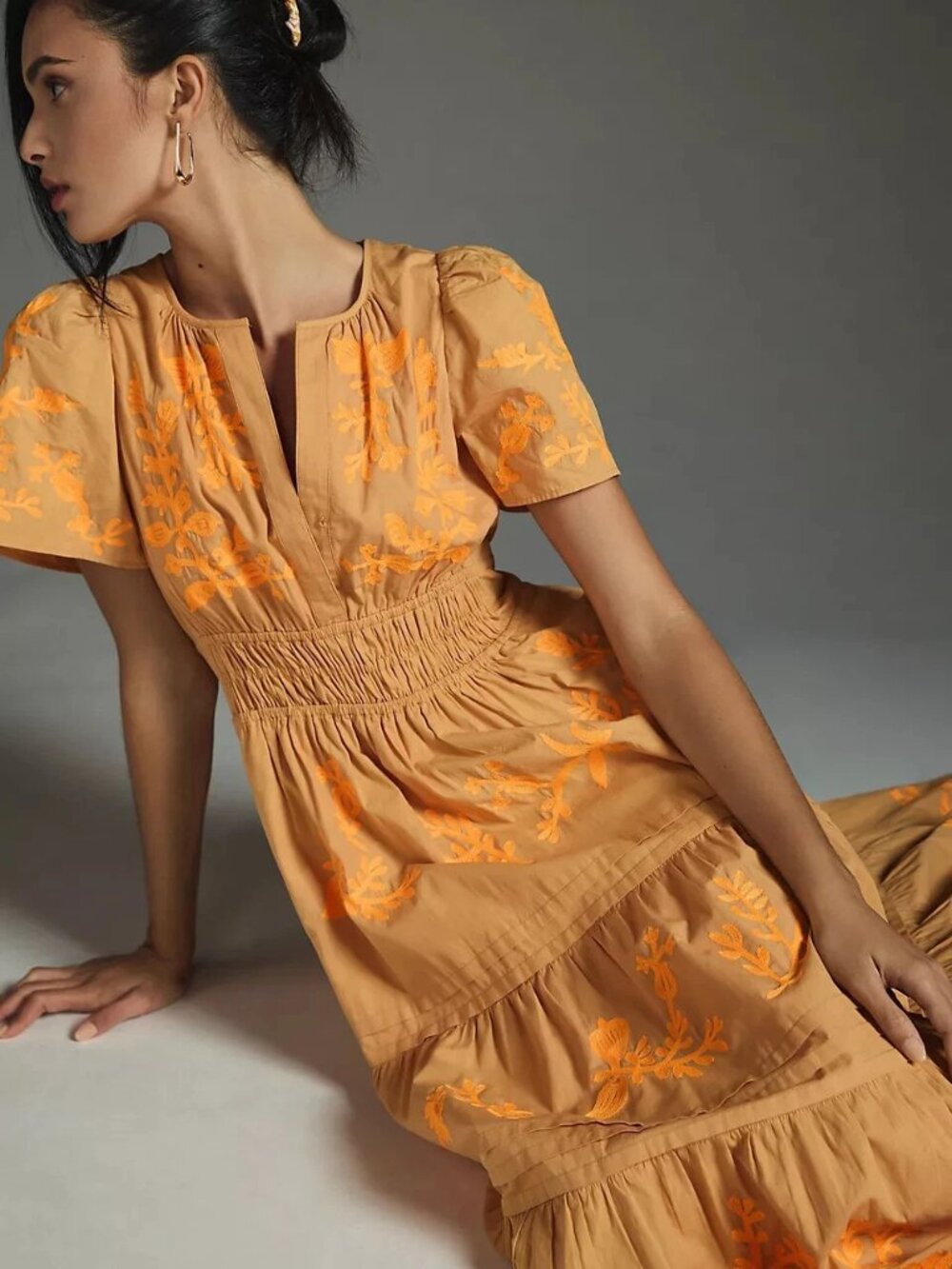 Anthropologie Tan Beige & Orange Somerset Embroidered Maxi Dress - Picture 4 of 6